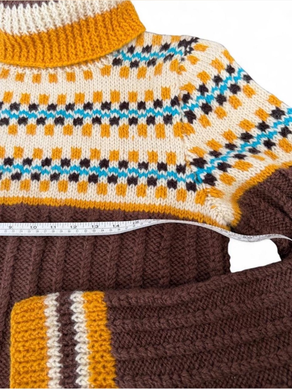 Authentic Hand-Knit Vintage Icelandic Wool Fair Isle Turtleneck Sweater Medium - Picture 6 of 9